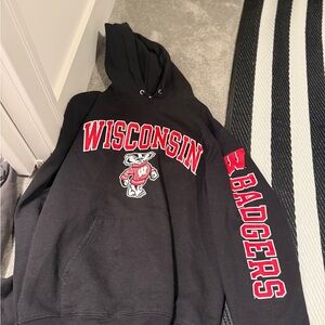 Champion Black Hoodie with Red and White Accents